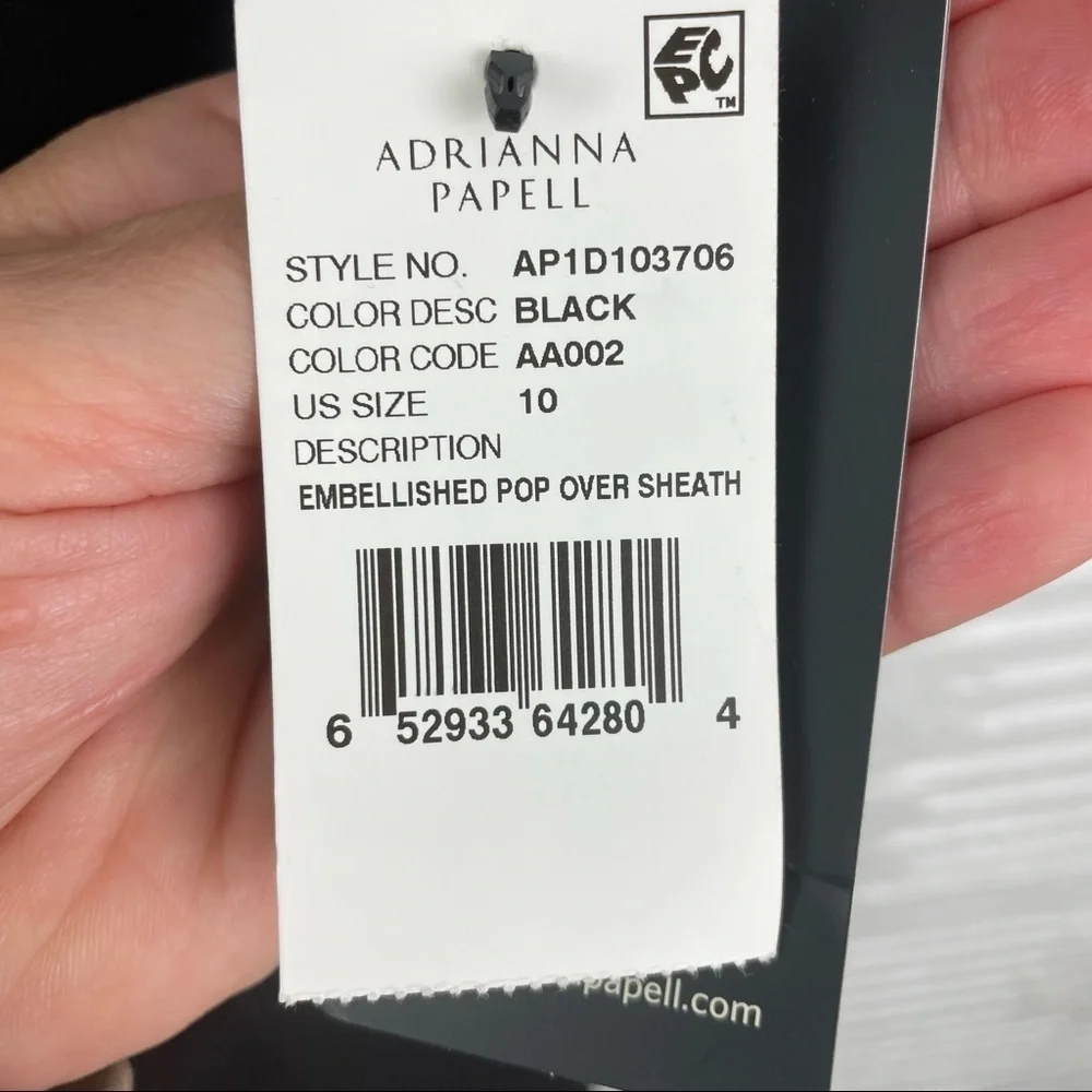 Adrianna Papell Embellished Pop Over Sheath Dress Black Special Occasion Size 10 - Picture 15 of 16